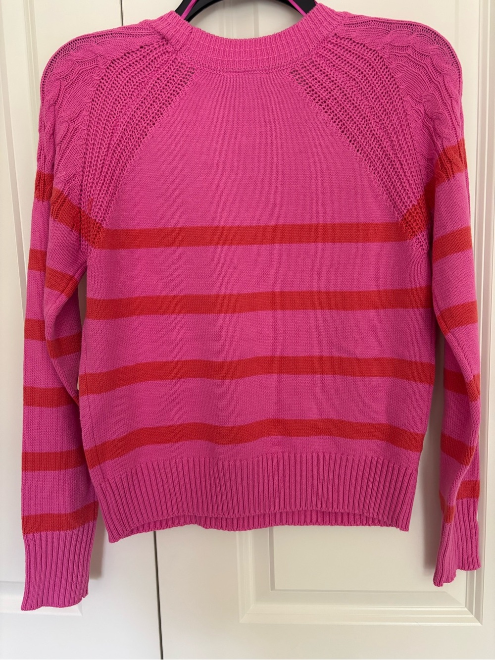 Women’s St. John’s Bay pink red striped crewneck Sweater size small NWT. - Picture 5 of 5